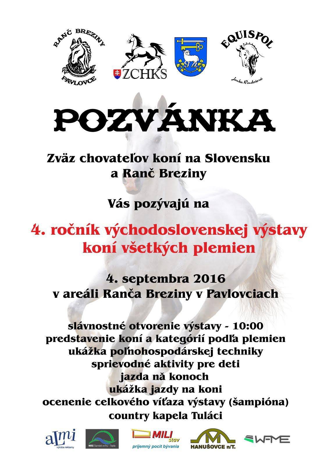 Pozvánka - Výstava koní všetkých plemien na východnom Slovensku